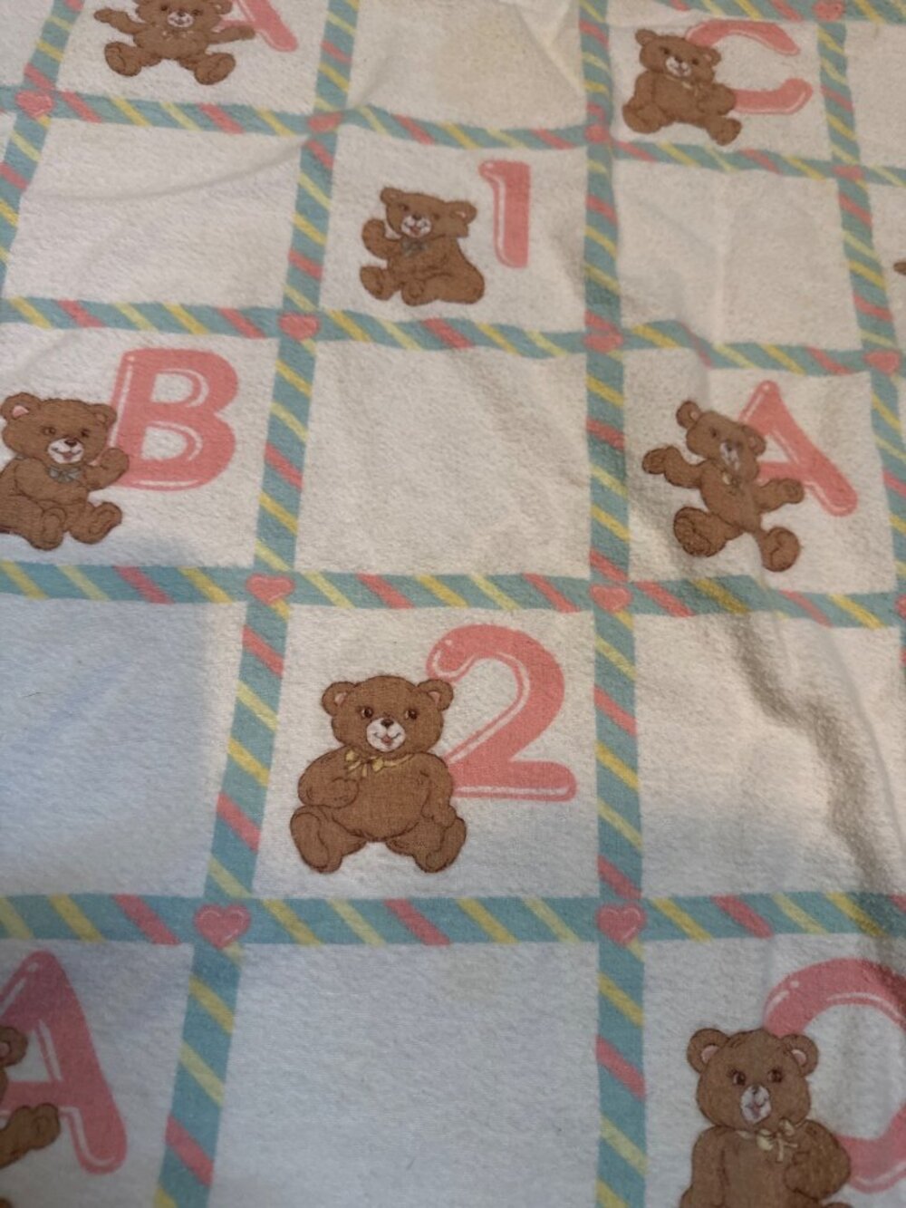 Dundee 1980 FLAWS Baby Flannel Fitted Crib Sheet Teddy Bear & Alphabet Print 100